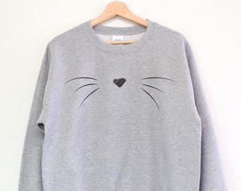 Cat Sweatshirt - Cat Whiskers Sweatshirt - Cute Cat Whiskers Sweatshirt - Cat Lovers Gift