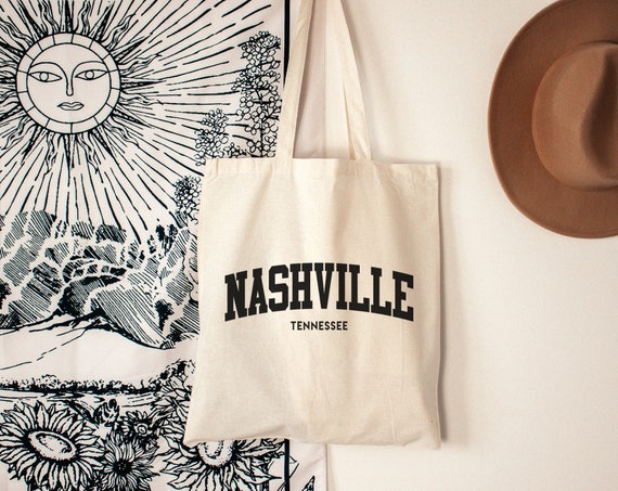 Nashville Tote Bag, Nashville Canvas Tote, Tennessee Gift, Nashville Bachelorette Gifts, Ecofriendly Cotton Tote in Beige or Black