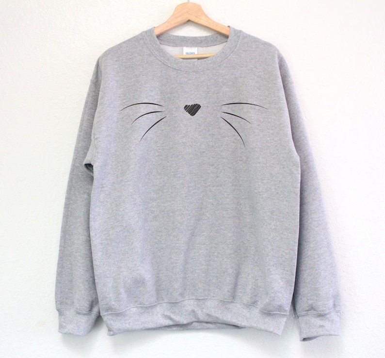 Cat Sweatshirt - Cat Whiskers Sweatshirt - Cute Cat Whiskers Sweatshirt - Cat Lovers Gift image 1
