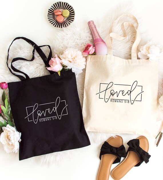 Faith Cotton Canvas Tote Bag - Loved Romans 5:8 - Grocery Eco Bag - Christian Tote Bag - Faith Canvas Tote Bag - Ecobag - 100% Cotton
