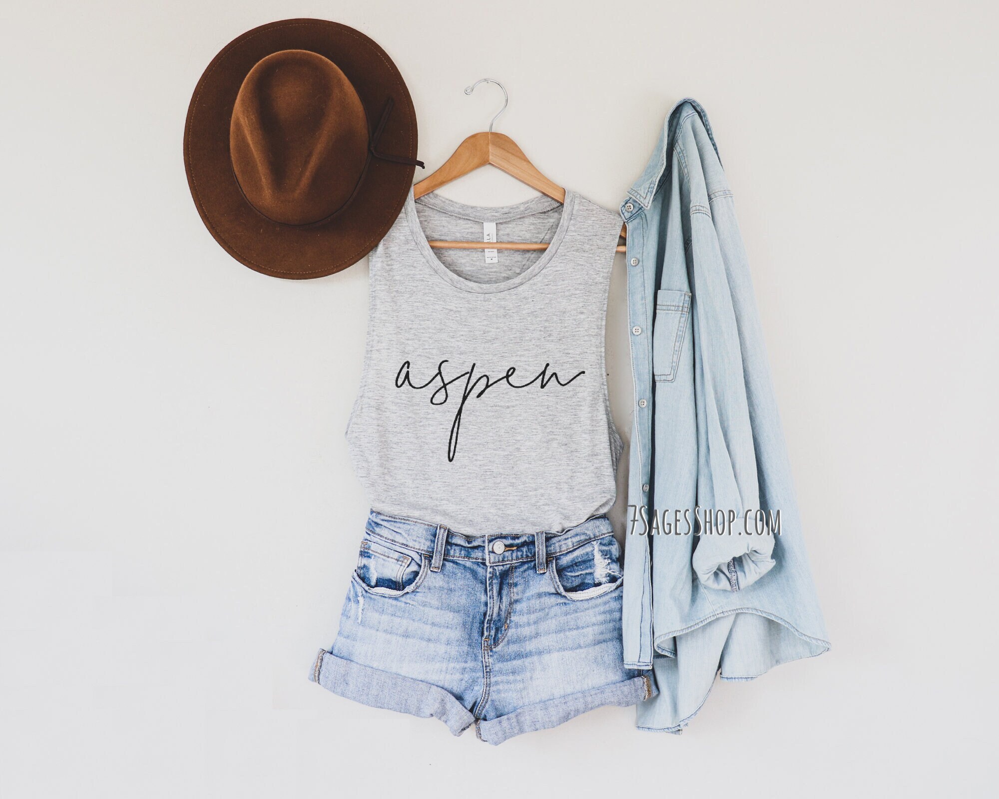 Aspen Tank Top, Aspen Shirt, Aspen Souvenir, Colorado Gift, Aspen Trip Gift, Flowy Muscle Tank Top, Cursive Script Aspen, Sleeveless Tank