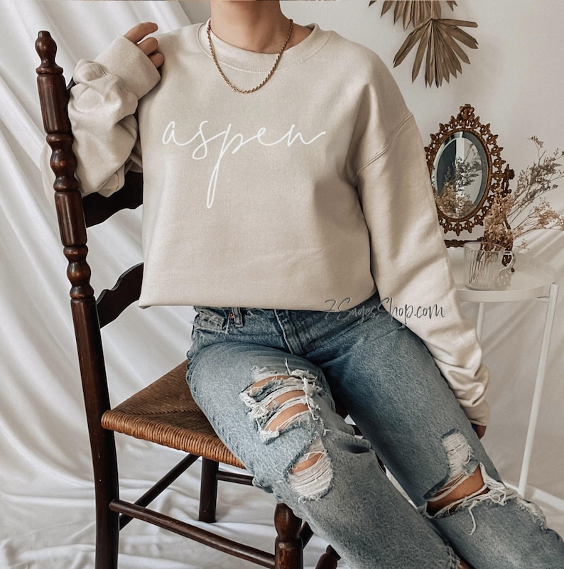 Aspen Sweatshirt, Aspen Cursive Font, Colorado Sweatshirt, Aspen Shirts, Colorado TShirts, Colorado Sweater, Aspen Sweater image 4