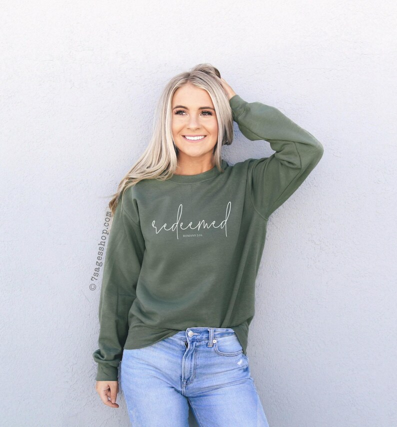 Redeemed Sweatshirt, Faith Sweatshirt, Redeemed Romans 3:24 Bible Verse, Christian Gifts, Christian Shirts, Bible Verse Crewneck image 6