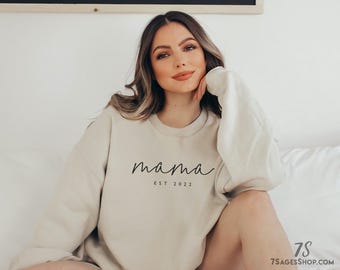 Aangepast mamasweatshirt, mamasweatshirt, aangepast moederjaar, aanstaande moeder, moedercadeau, cadeau voor nieuwe moeder, trui met ronde hals