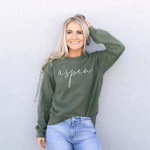 Aspen Sweatshirt, Aspen Cursive Font, Colorado Sweatshirt, Aspen Shirts, Colorado TShirts, Colorado Sweater, Aspen Sweater