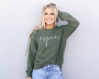 Aspen Sweatshirt, Aspen Cursive Font, Colorado Sweatshirt, Aspen Shirts, Colorado TShirts, Colorado Sweater, Aspen Sweater