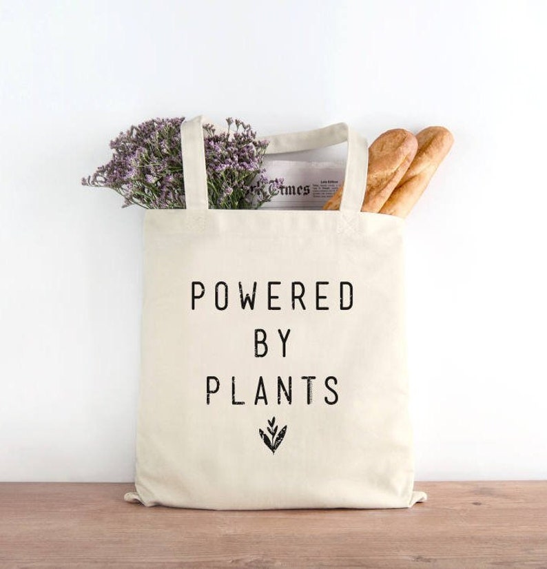 Powered by Plants Tote Bag Vegan Tote Bag Canvas Tote Bag Canvas Bag Ecobag Vegan Gift Vegan Bag Vegan Shopping Bag image 3