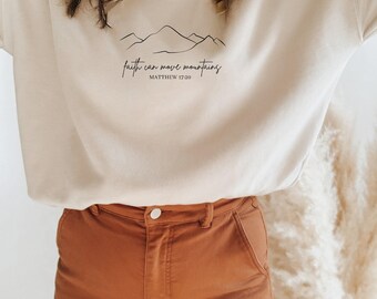 Sudadera "La fe mueve montañas", sudadera cristiana, camiseta con versículos bíblicos, sudadera con fe, sudadera con Jesús, sudadera con cuello redondo con fe en las Escrituras