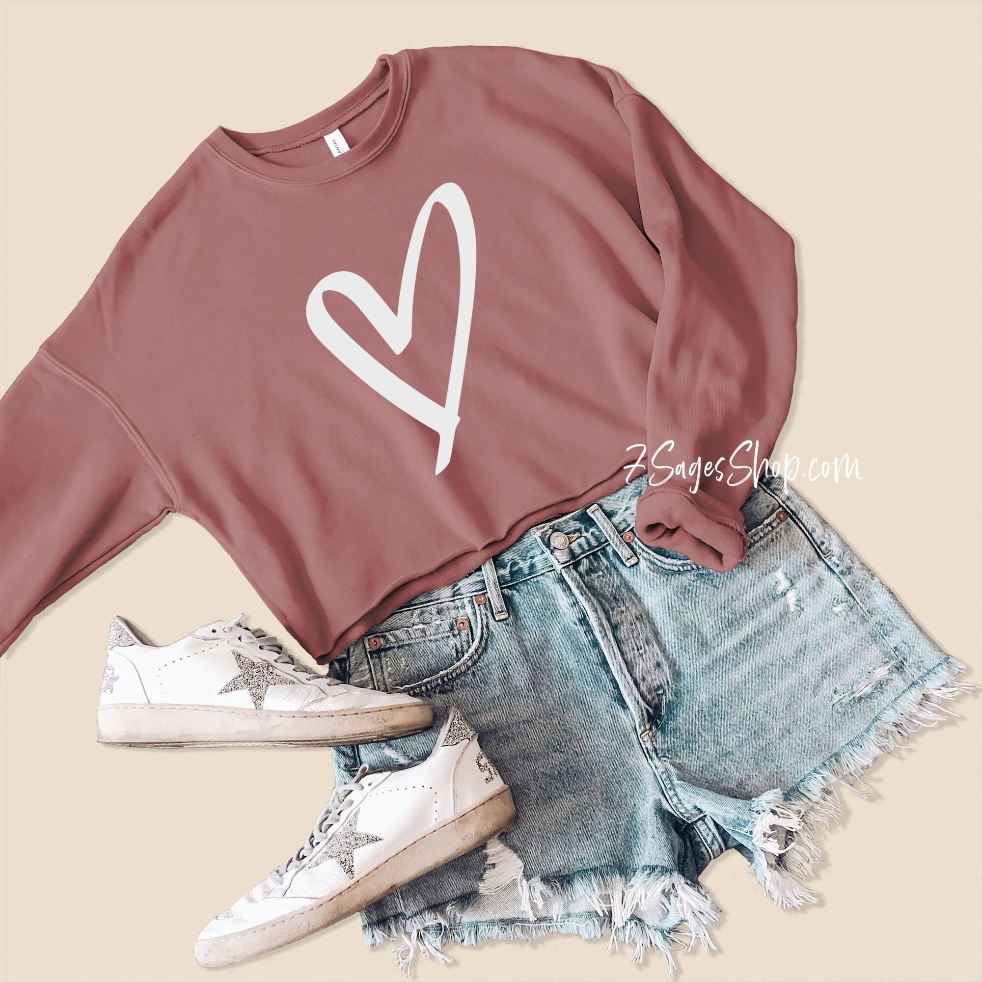 Heart Cropped Sweatshirt, Valentines Day Sweatshirt, Valentines Day Gift, Valentines Day Shirt, Heart Shirt, Heart Crewneck Sweater
