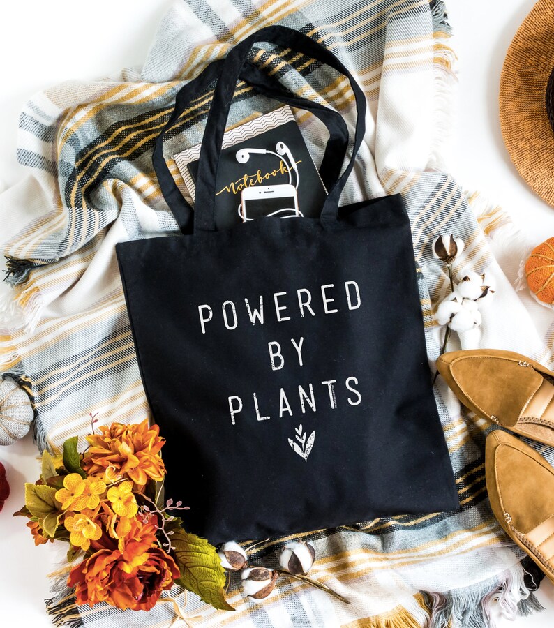 Powered by Plants Tote Bag Vegan Tote Bag Canvas Tote Bag Canvas Bag Ecobag Vegan Gift Vegan Bag Vegan Shopping Bag image 4