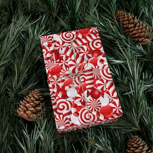 Holiday Wrapping Paper, Candy Cane Print, Christmas Gift Wrap, Red and White Gift Wrap, Peppermint Decor, Peppermint Gift Wrap