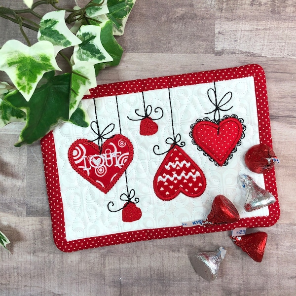 Valentines Day Mug Rug, Great Gift Idea or seasonal decor