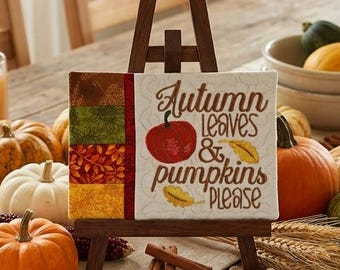 Quilted Autumn Mug Rug: Fall Leaves Fabric Coaster