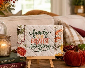 Embroidered Mug Rug - "Family Is the Greatest Blessing"