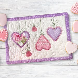 Valentine&#39;s Day Mug Rug: Pink & Lavender Hearts, BFF Gift