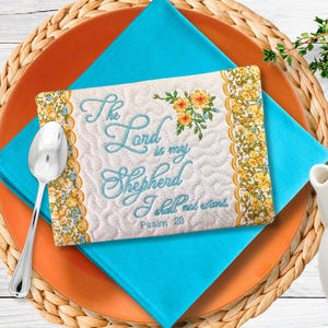Psalm 23 Mug Rug: Quilted Christian Coaster, Religious Gift