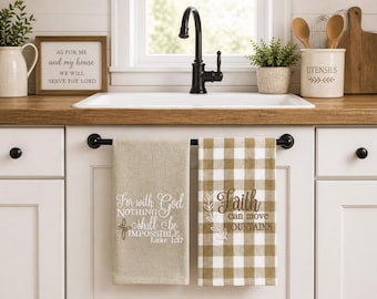 Embroidered Buffalo Plaid Kitchen Towel Set: Farmhouse Decor