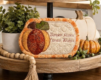 Handmade Fall Mug Rug - Pumpkin Kisses, Harvest Wishes, Autumn Accent for the Table