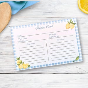 Tarjetas imprimibles de recetas de limón: Amarillo y azul, regalo para despedida de soltera (Descarga en PDF, tamaño 10x15 cm)
