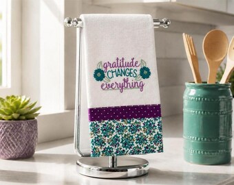 Embroidered Kitchen Towel: Gratitude Gift, 100% Cotton
