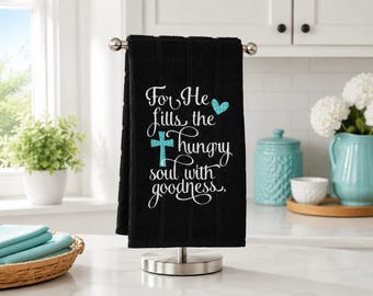 Embroidered Kitchen Towel, Christian Home Decor, Cotton Terry Cloth, Religious Gift