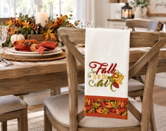 Embroidered Towel, "Fall is in the Air," Autumn Kitchen Decor