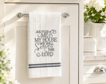 Embroidered Bible Verse Kitchen Towel | Farmhouse Decor Gift