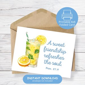 Printable Bible Verse Notecard, 4x6 Folded Card, A Sweet Friendship Refreshes the Soul, Digital Card, Instant Download, Blank Inside