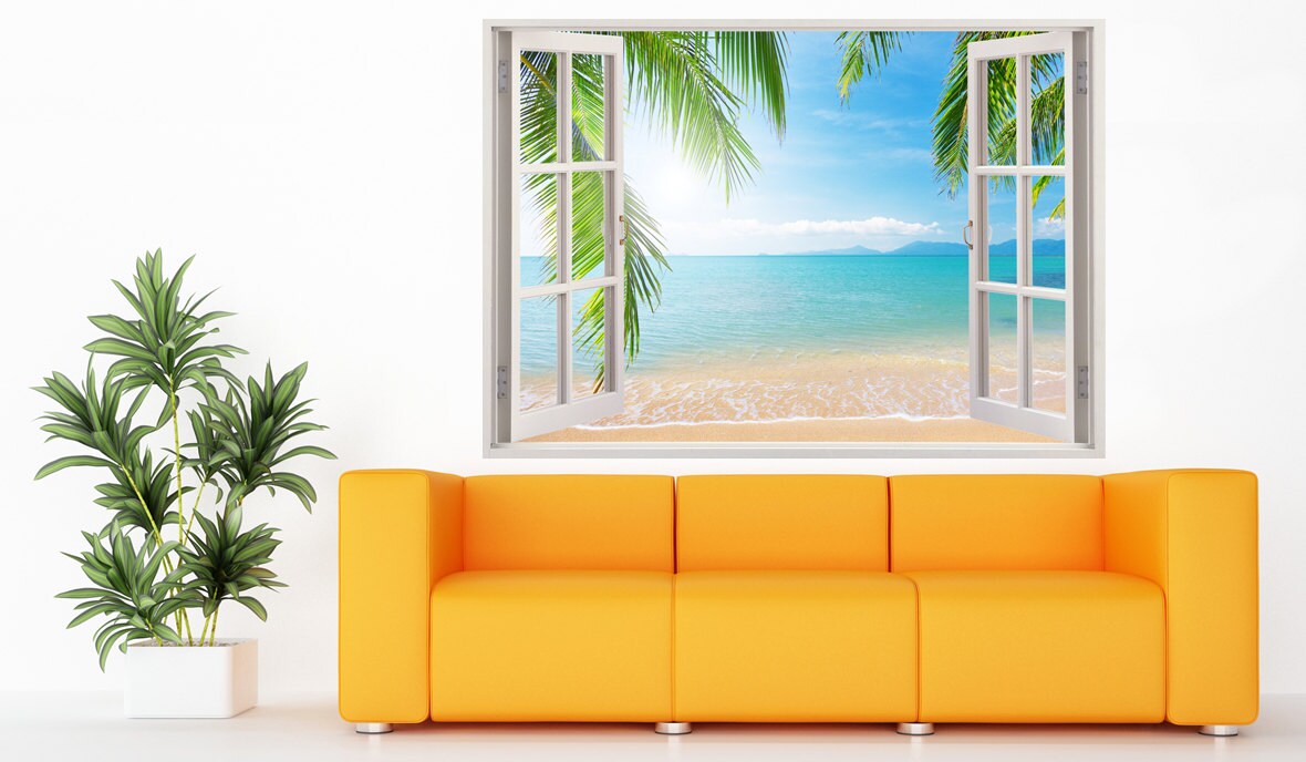 Beach Wall Decal 3D Window Tropical Coast Wall Decal for Etsy