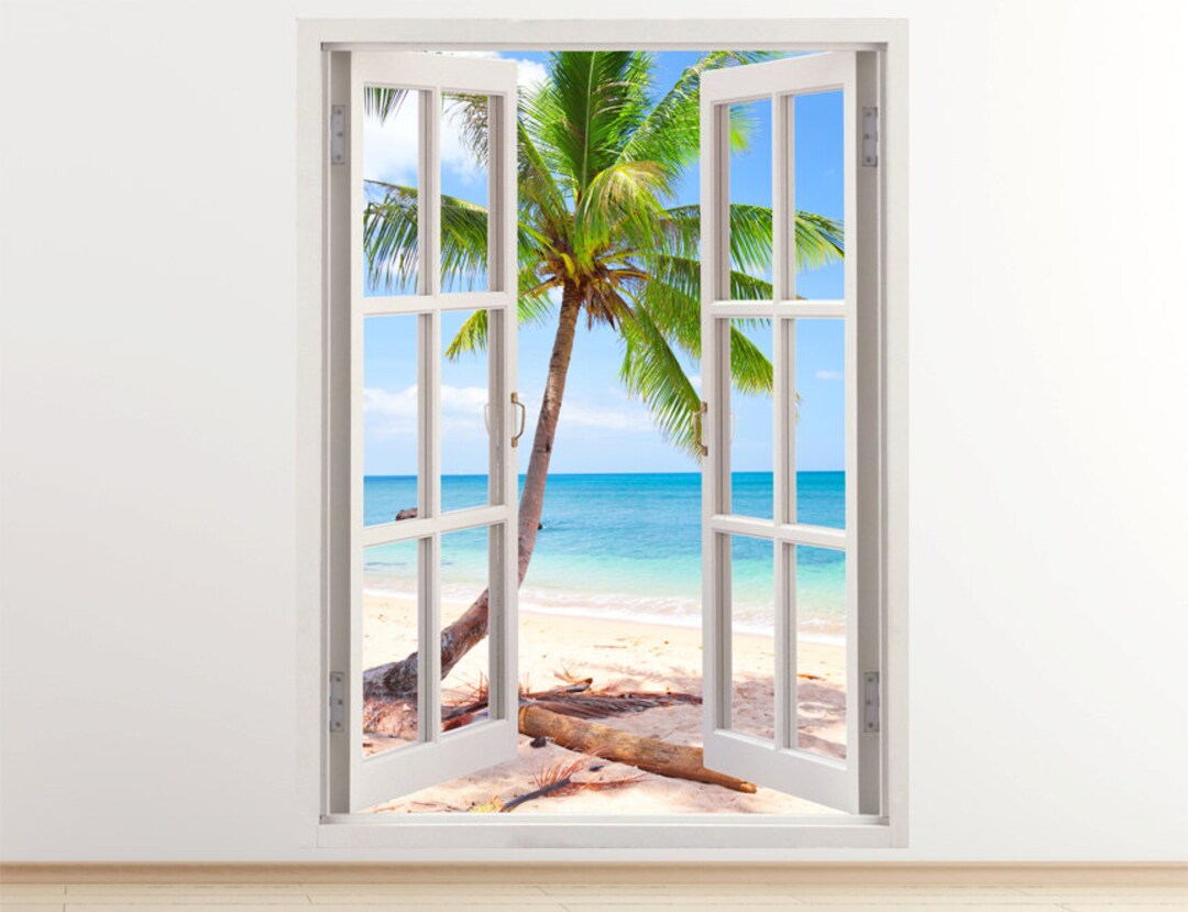 Palm Tree Beach Wall Decal Vertical 3D Window Tropical Beach - Etsy