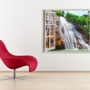Waterfall wall sticker 3D window, river wall decal for home decor, waterfall vinyl wall art for nursery children mural home decoration 043 image 3