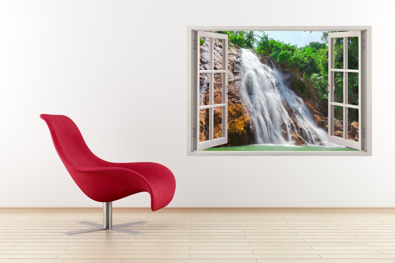 Waterfall wall sticker 3D window, river wall decal for home decor, waterfall vinyl wall art for nursery children mural home decoration 043 image 3