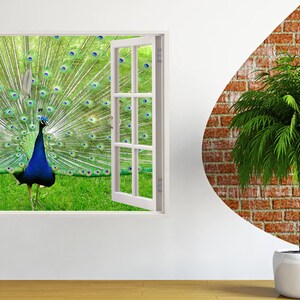 Peacock Wall Sticker Window Peacock in Green Park Wall Decal - Etsy