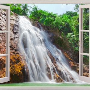 Waterfall wall sticker 3D window, river wall decal for home decor, waterfall vinyl wall art for nursery children mural home decoration 043 image 1