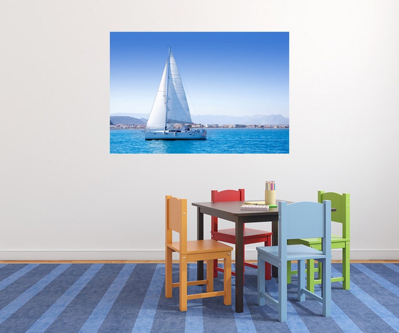 Sailboat Wall Decal Boat Decal Vinyl Colorful Sea Wall Art Etsy