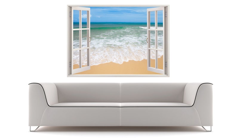 stunning tropical beach wall decal 3D window, coast wall decals for children room design, colorful ocean wall decals for nursery decor 255 image 3