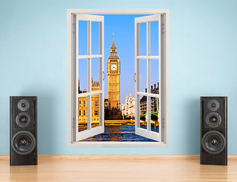 096 London wall sticker UK colorful London city and Westminster wall art decoration united kingdom Big ban wall decal vertical 3D window