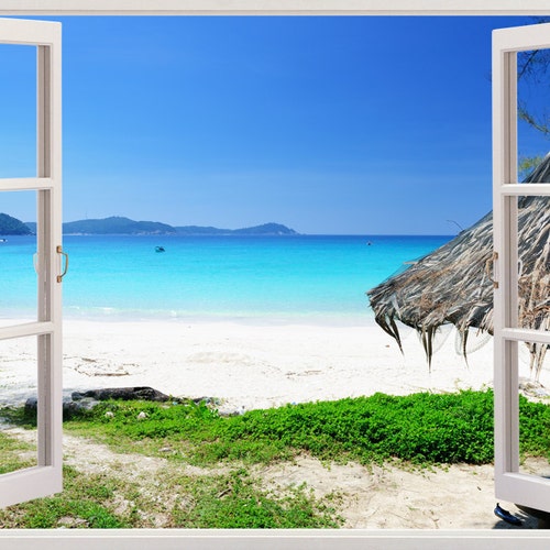 Beach Wall Decal 3D Window Tropical Coast Wall Decal for Etsy Israel