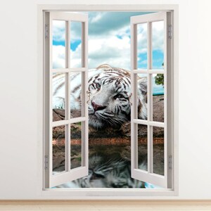 Tigre Blanco Pared Pegatinas Animal Ventana 3d Tiger Pared Etsy