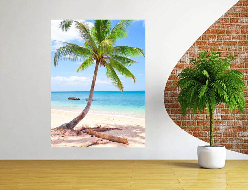 Palm Tree Beach Wall Decal Vertical 3D Window Tropical Beach Etsy