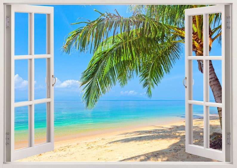 Palm Tree Beach Wall Decals 3D Window Tropical Beach Wall Etsy