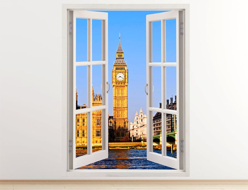 096 London wall sticker UK colorful London city and Westminster wall art decoration united kingdom Big ban wall decal vertical 3D window