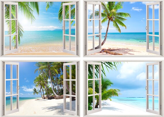 Beach Palm Trees Water Sea Side Ocean 3D Effect Window Wall View Sticker 231 Beach Palm Trees Water Sea Side Ocean 3D Effect Window Wall View Sticker 231