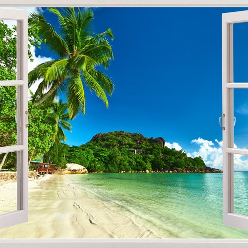 Beach Wall Sticker 3D Window Tropical Sea Wall Decal for Home Etsy
