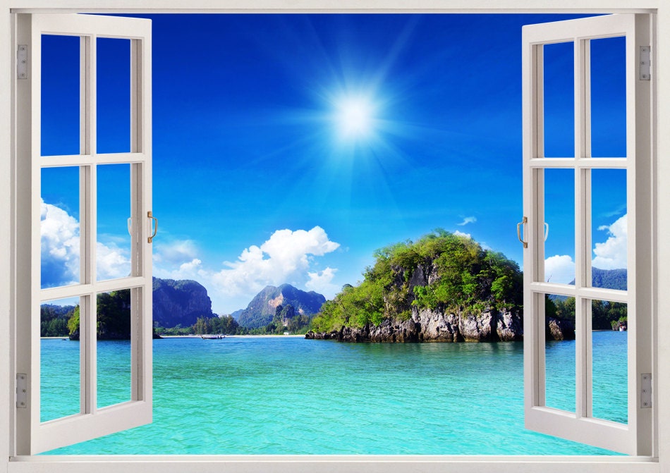 Beautiful Beach Wall Art 3D Window Colorful Beach Vinyl Wall Etsy