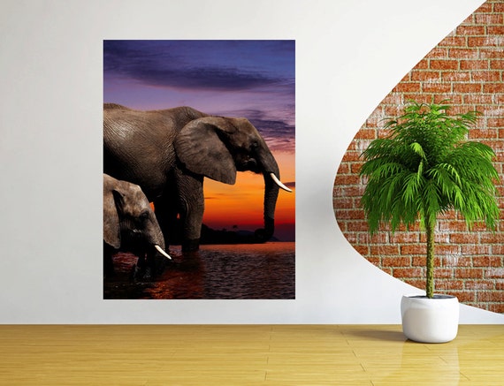Wall Stickers-3D-Elephant Wall Sticker Mural Decal African Wildlife Animal Home Decor-50×70cm 
