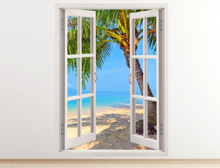Palm Tree Beach Wall Decal Vertical 3D Window Tropical Beach | Etsy