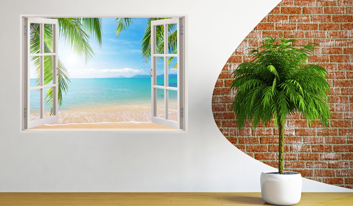 Beach Wall Decal 3D Window Tropical Coast Wall Decal for Etsy Israel