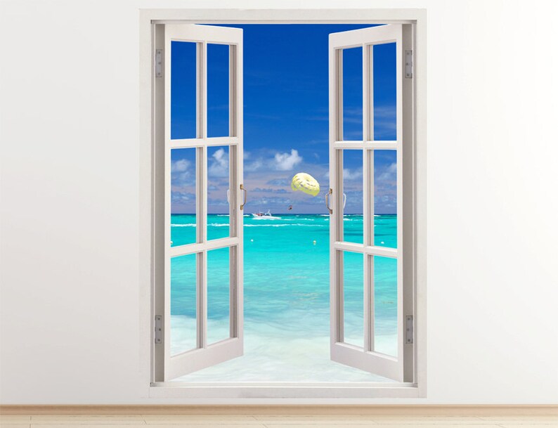 Blue Beach Wall Art Vertical 3D Window Beach Large Wall Etsy