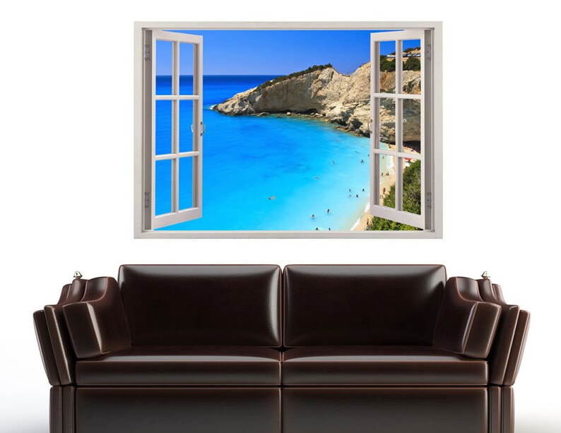 Beach Coast Wall Sticker 3D Window Greece Beach Wall Decal Etsy